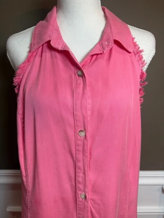 Maven West Pink Fringe Button Front Dress Sleeveless M - Picture 5 of 11